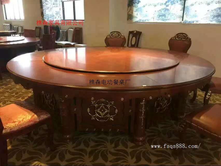 大型电动桌圆形电动餐桌酒店电动餐桌红木电动桌的图片